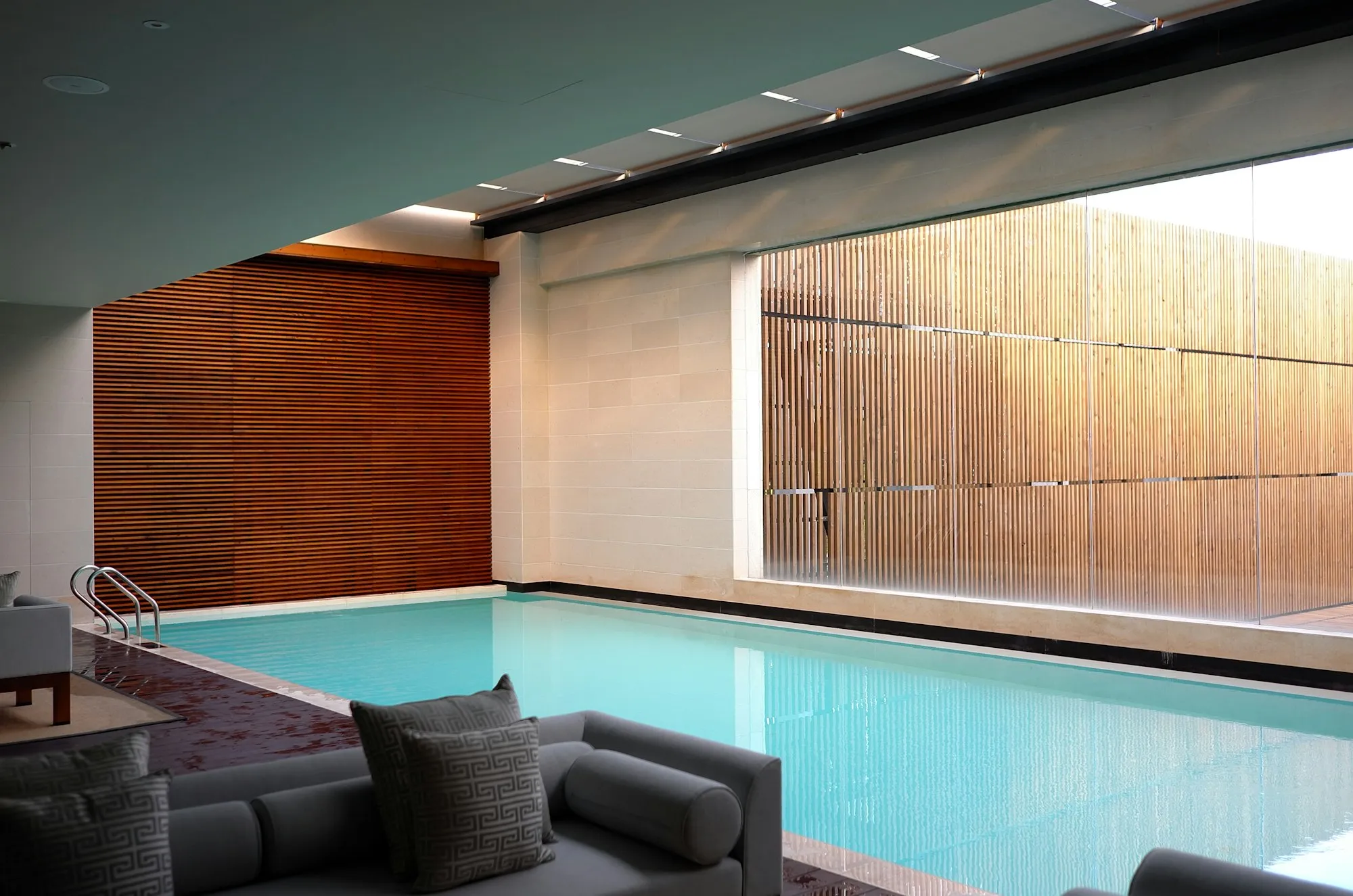 An indoor hotel pool